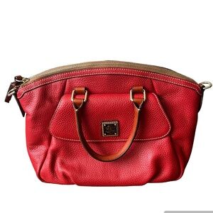 Dooney and Bourke Red Pebbled Leather Two Strap Crossbody Bag Purse